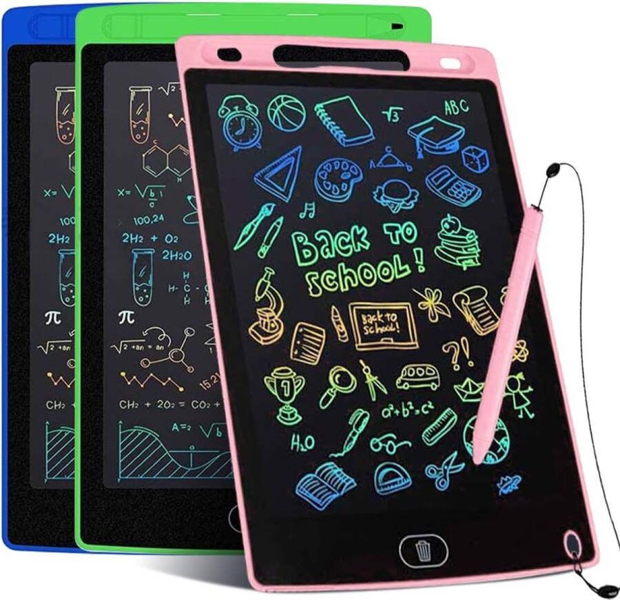 Lcd-schrijfbord voor kinderen 3 stuks 8 5 inch tekentablet toverbord kleurrijk scherm schrijftablet uitwisbaar handschrift tekenbord pedagogisch speelgoed vanaf 3-12 jaar meisjes en jongens