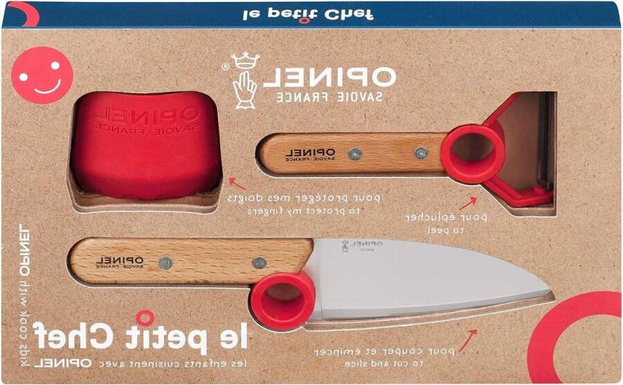 Le Petit Chef Koksmessenset voor kinderen 3-delig koksmes vingerbescherming dunschiller roestvrij Grijs Medium Opinel 101595 kinderkoksmes Parasol Protective Cover