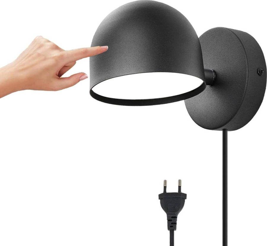 LED Binnen Wandlamp Dimbaar Touch Control 360° Draaibaar Nachtlamp 3000k Warm Wit Verstelbaar Leeslampje Wandverlichting Voor Woonkamer Slaapkamer Trap Gangzwart