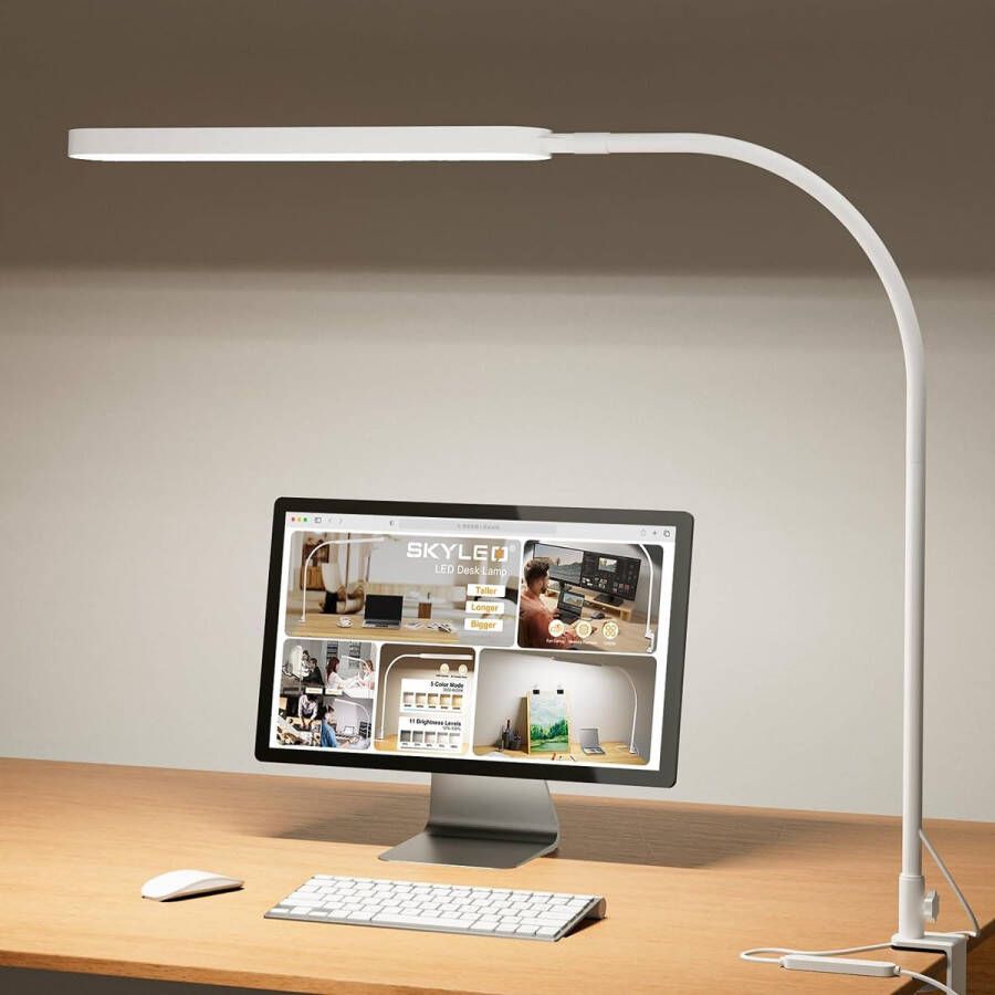 LED Bureaulamp 85cm Touch Control 5 Kleurenmodi X 11 Helderheidsniveaus 1300LM (112 Lampkralen) Timmer en Geheugenfunctie 12W Clip on Light Wit