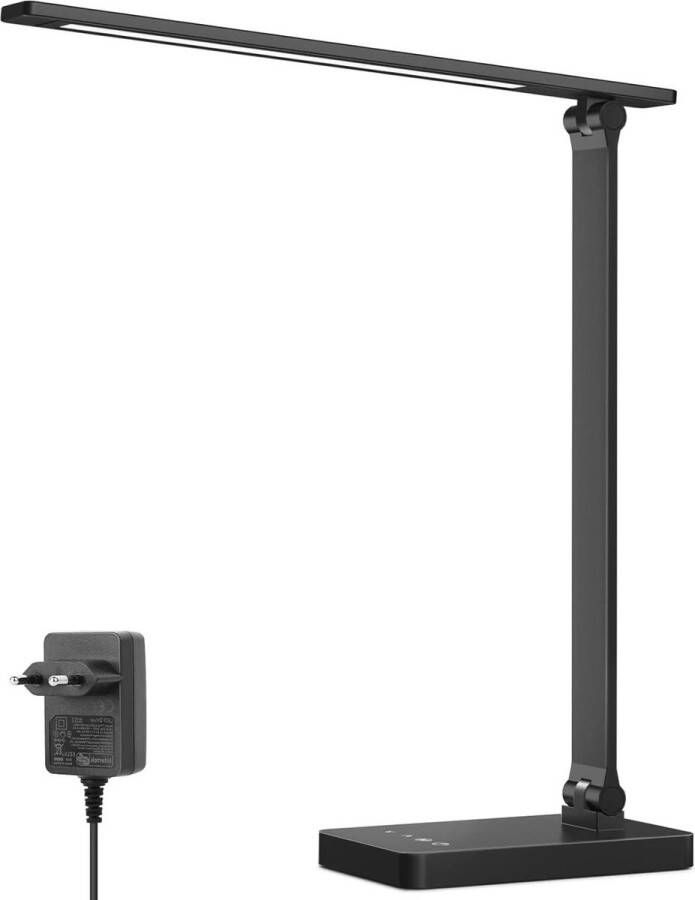 Led bureaulamp dimbaar 655 lumen 3 kleuren 5 helderheidsniveaus daglichtlamp oogbescherming kinderen kantoor zwart
