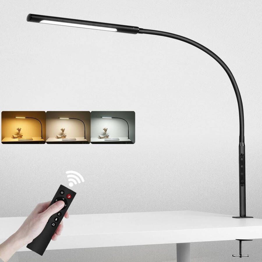 Led Bureaulamp Met Afstandsbediening Verstelbare Zwanenhals Klemlamp Dimmen en Kleurtemperaturen Instelbaar Aanraakbediening 12 W Mat Zwart