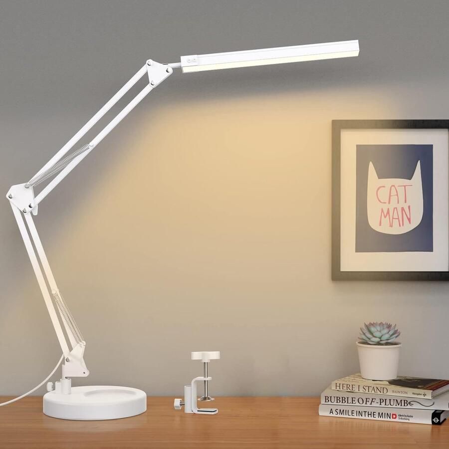 LED Bureaulamp met Basis en Klem Oogbeschermende Werklamp Verstelbaar en Helder Wit