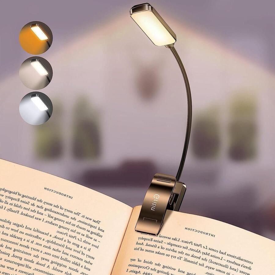 LED Clip op Boek Licht Flexibele Leeslamp Boek Lamp Warm&Cool Wit Licht Eyeprotecting Modes Traploos Dimmen Oplaadbaar Lange Batterijlevensduur Gritin 9-Level Power Indicator Leeslampje Book