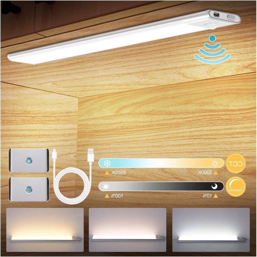 Led dimbare onderbouwlamp 126 leds kastverlichting met bewegingsmelder oplaadbaar nachtlampje 3000-6500 K 3 kleurtemperatuur keuken kast trap