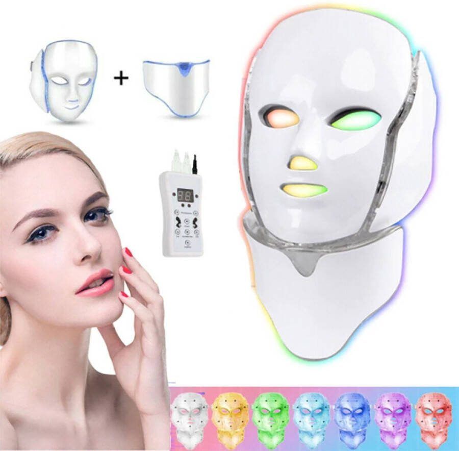 LED Gezichtsmasker Face Mask Led Masker Led Therapie Tegen Acne & Rode Huid En Rimpels 7 Kleuren Wit