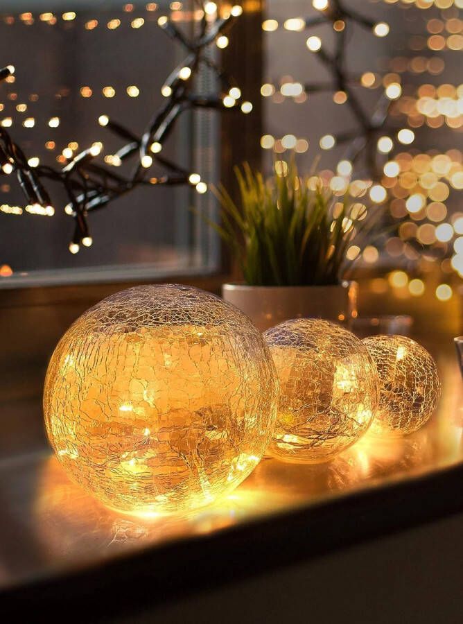 LED glazen bal 3-delige set Exclusieve grootte warm wit incl. timer en krasbescherming 10 12 en 15cm decoratieve ballen op batterijen Harmonische LED lichtballen als unieke decoratie
