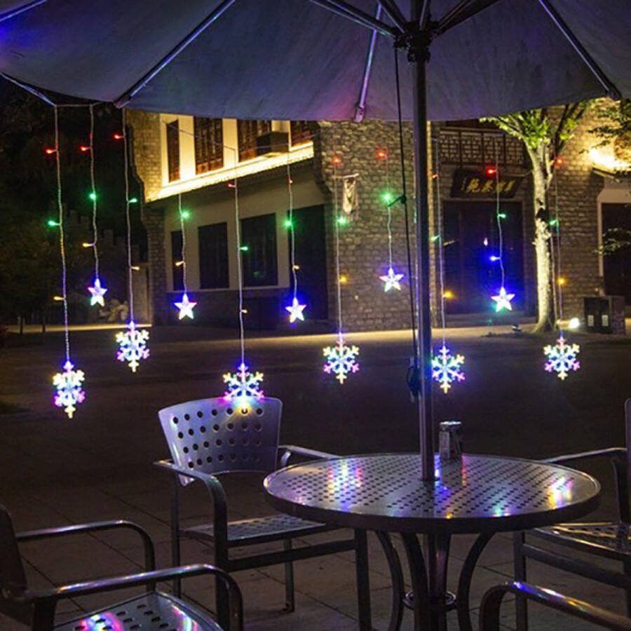 Led gordijn kerstverlichting kerstversiering sterren en sneeuwvlokjes -138 LED's lengte 250 cm binnen en buitenverlichting multikleur