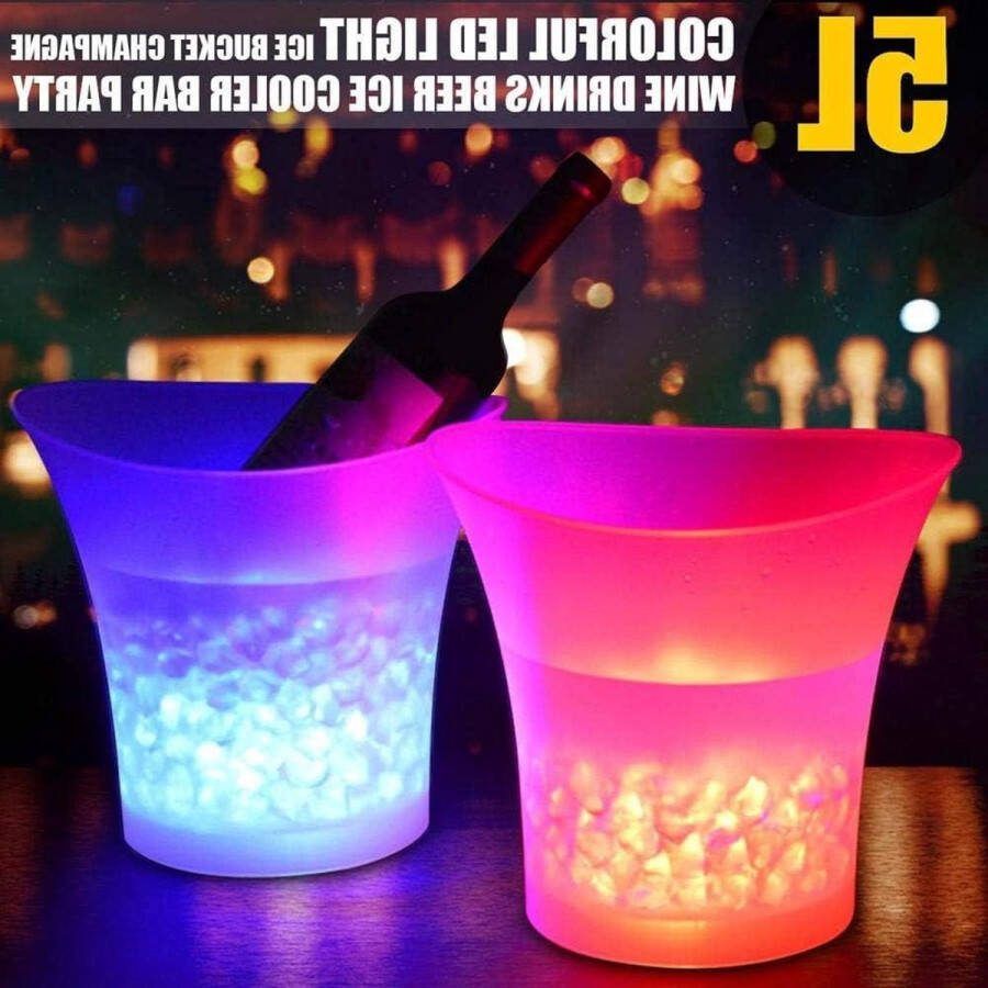 LED ijsemmer 5L grote capaciteit wijn ijsemmer met meerdere kleuren voor feest thuis bar waterdichte champagne retro bier drinken (1 stuk batterij) Ljsemmer