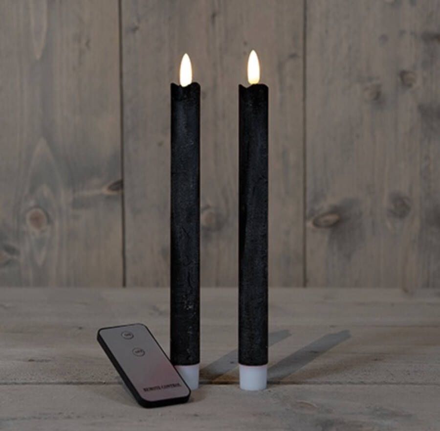 LED kaarsen vlam 2x Zwart Black Afstandsbediening Dinerkaars rustiek wax 23 cm LED kaars batterij Tafelkaars