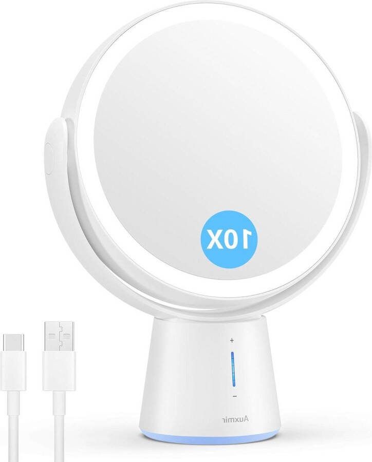 LED Make-up Spiegel met Vergroting 5 Dimbare Helderheidsniveaus Draagbaar en Oplaadbaar 360° Draaibaar