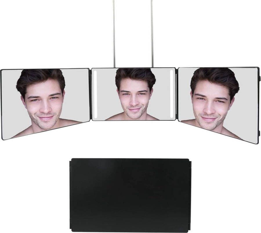 LED Mirror 3 Way Mirror Self-Cut Hair Mirror Folding Mirror for Cutting Hair DIY Makeup 360 Degrees Rotation
