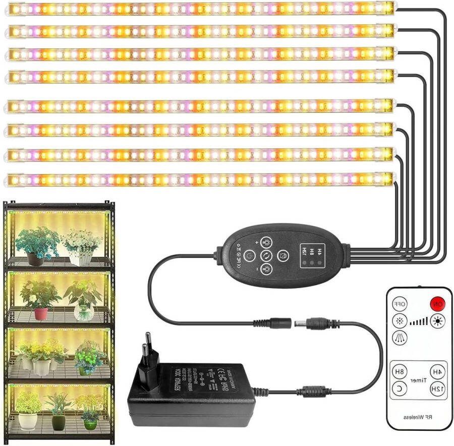 Led-plantenlamp met automatische timer Set van 8 4 8 12 uur 384 leds 10 dimbare niveaus groeilamp voor vetplanten hydrocultuur. Groeilamp