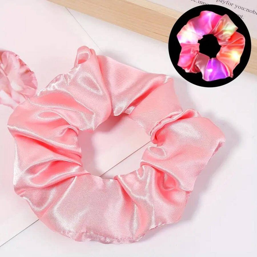 Led Scrunchie Roze – lichtgevend haarband haarelastiek- strakke haar elastiek haaraccessoires crunch elastiek crunchie halloween feest scrunchies met lichtjes glow foute party