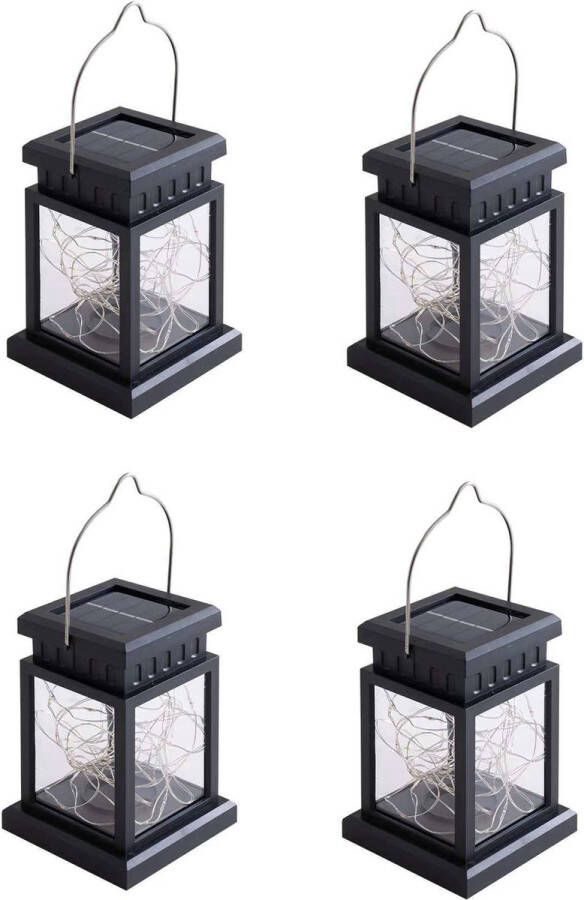 LED Solar Lantaarn Solarglas 30 LEDs (2m lichtsnoer) warm licht 4 glazen in set tuinlamp zonnelamp lantaarn zonnelamp (4 x lantaarn met LED-strip) hangende lantaarn voor tuin binnenplaats bruiloft feest bar café of Kerstmis
