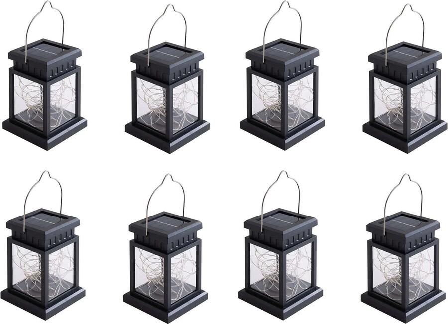 LED Solar Lantaarn Solarglas 30 LEDs (2m lichtsnoer) warm licht 8 glazen in set tuinlamp zonnelamp lantaarn zonnelamp (4 x lantaarn met LED-strip) hangende lantaarn voor tuin binnenplaats bruiloft feest bar café of Kerstmis