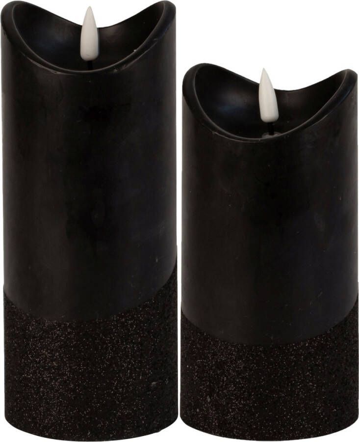 Merkloos LED stompkaarsen set 2x st zwart warm wit licht wax LED kaarsen
