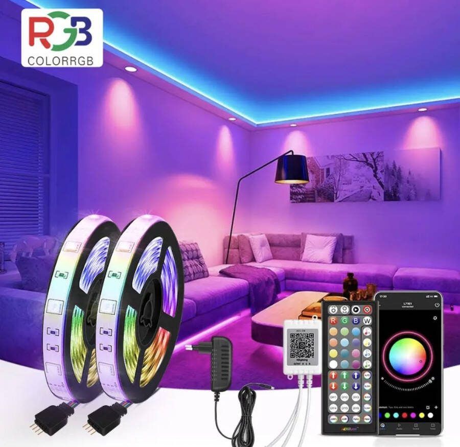 Led Strip- 10 meter- Rgb- verlichting 5050 Muziek- Afstandsbediening- Dimbaar- licht strip- Kleur Veranderende Gevoelige Ingebouwde Microfoon- App Led-Verlichting Gaming accessoires- Flexibel- 10 meter