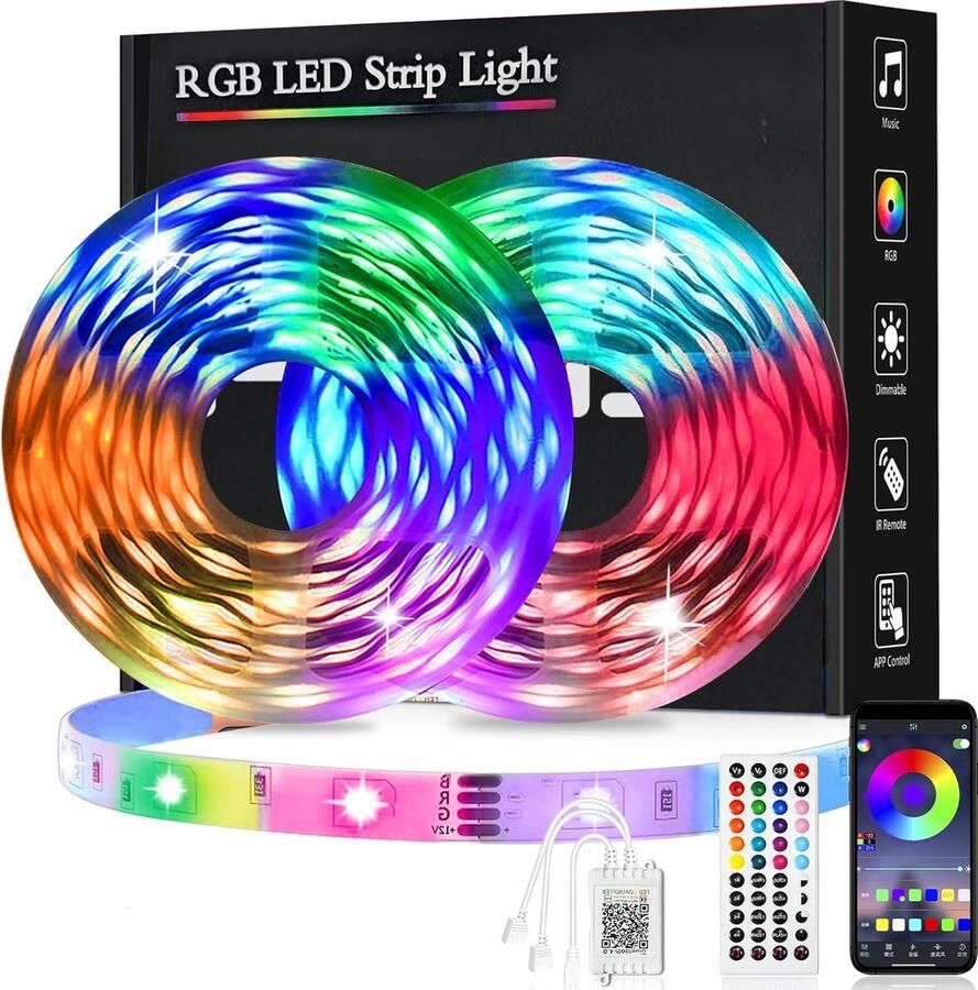 LED Strip 40 Meter Afstandsbediening & App Besturing RGB Verlichting met Timer Synchronisatie met Muziek LED Strip