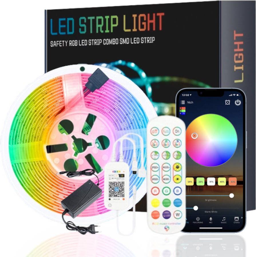 LED Strip 5 meter Compatibel met Alexa Google Home Assistant & Meer WiFi & Cloud Control Bedienbaar met Afstandsbediening iOS & Android App 5050 RGB Knipbaar Dimbaar Muzieksynchronisatie Zelfklevend Smart LED