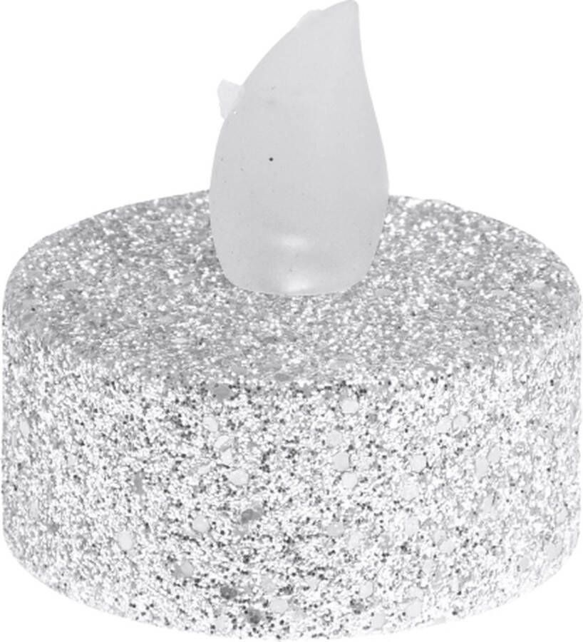 LED theelichten Zilver Glitter Kerst Kunststof Set van 6 Waxinelichtjes Theelichtjes Aanmaakblokjes