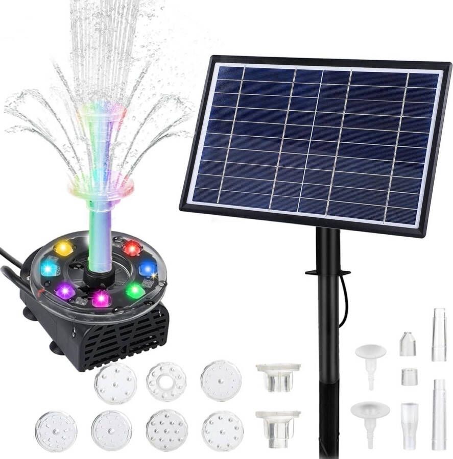 LED Vijverpomp op Zonne Energie met Batterijen Dubbele Fontein Waterpomp voor Tuin en Kleine Vijver Maximale Watersproeihoogte 085 m 230 l h