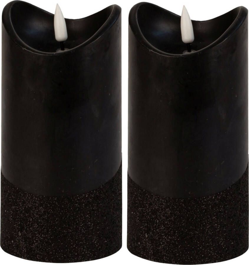 Merkloos Led wax stompkaarsen 2x zwart H15 x D7 5 cm warm wit licht LED kaarsen