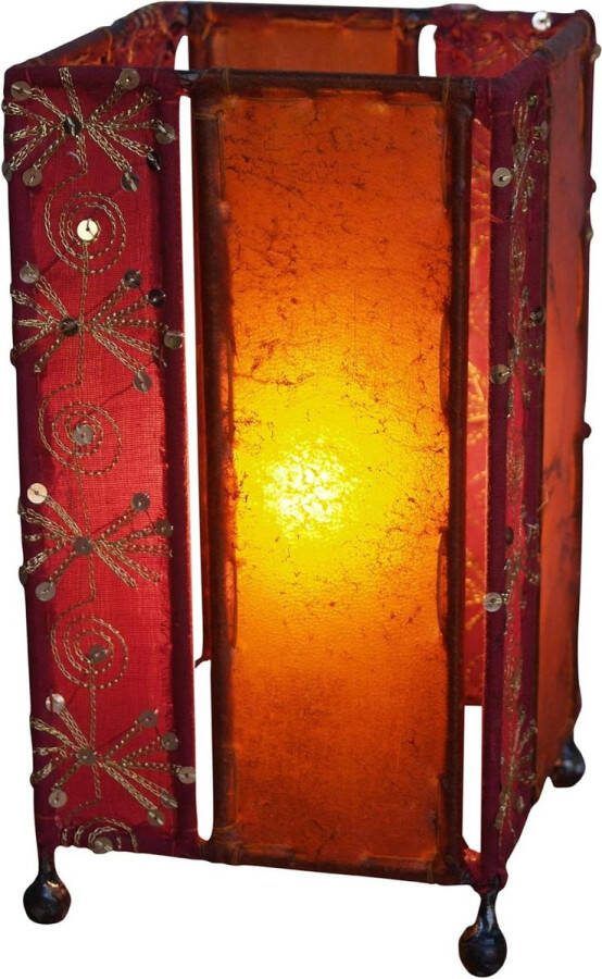 Leder Saree Tafellamp tafellamp Model Mandalay 24x13x13 cm Oosterse Tafellampen Handgemaakt van Leer