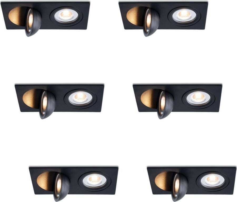 Ledisons LED inbouwspot Sienna set 6 stuks dubbel zwart 5 jaar garantie 2700K (extra warm-wit) 900 lumen 10 Watt IP54
