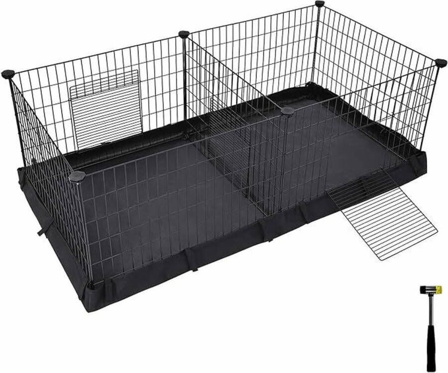 Leefruimte voor cavia's kleine dierenverblijf scharrelruimte met tussenschot 2 aparte ruimtes met stoffen vloer 3 deuren 123 x 63 x 46 cm zwart