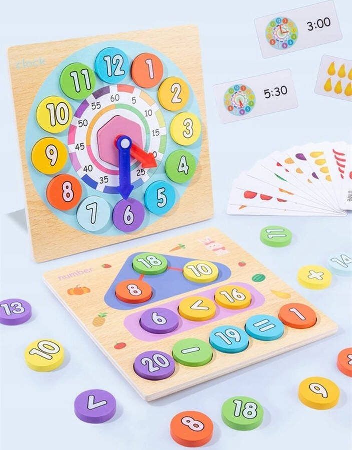 Leerklok voor Kinderen Rekenspel Educatief Speelgoed Analoog en Digitaal Leren Klokkijken Rekenen Tellen Montessori Speelgoed Leer Klok Speelgoed Houten Klok Educatieve Klok Kleuren Sorteren