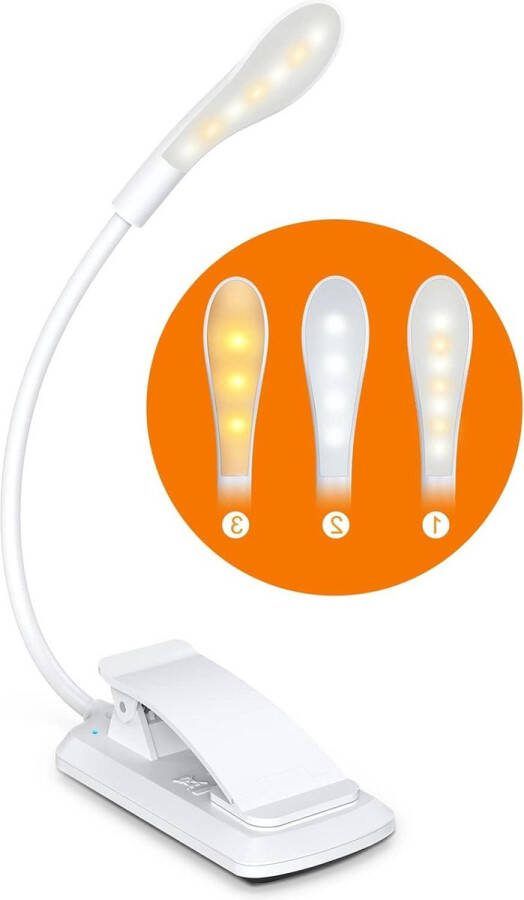 Leeslamp Clip-On Bedside Reading Light USB Rechargeable Reading Light Eye Care & 7 LED's met 3 Helderheidsniveaus Flip Switch 360° Adjustable Oplaadbare Leeslamp Flexibele Clip-On Reading Light Leeslampje Book