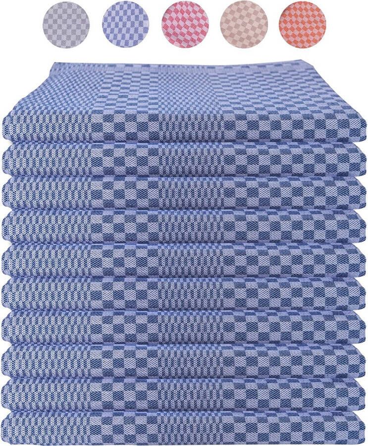 LEFUNDA Set van 10 Theedoeken 100% katoenen keukenhanddoeken 220 GSM Zacht Super Absorberende Handdoeken Volledig Twijn 50x70cm (Blauw 10)