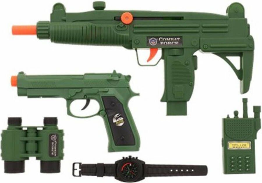 Leger Militair Speelset Pistool met Handboeien Groen Kunststof Politie 40 x 28 x 5 cm 6 Delig