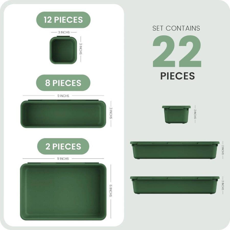 Legergroene lade-organizer Lade bureaulade Organisatiesysteem Kantooraccessoires Gereedschapskist keukenorganizer Keukenkoelkast kaptafel Make-up cosmetica