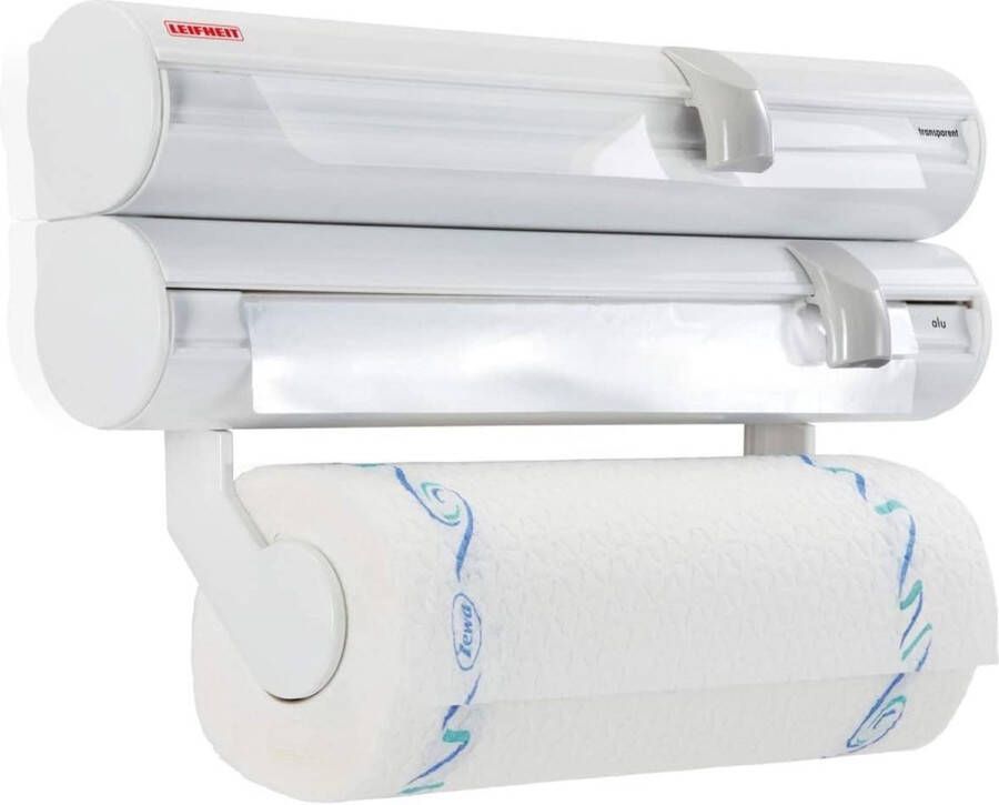 Leifheit Rolly Mobil ComfortLine Wandrolhouder met afneembare houder keukenrolhouder voor 3 rollen papierrolhouder met scherpe messen
