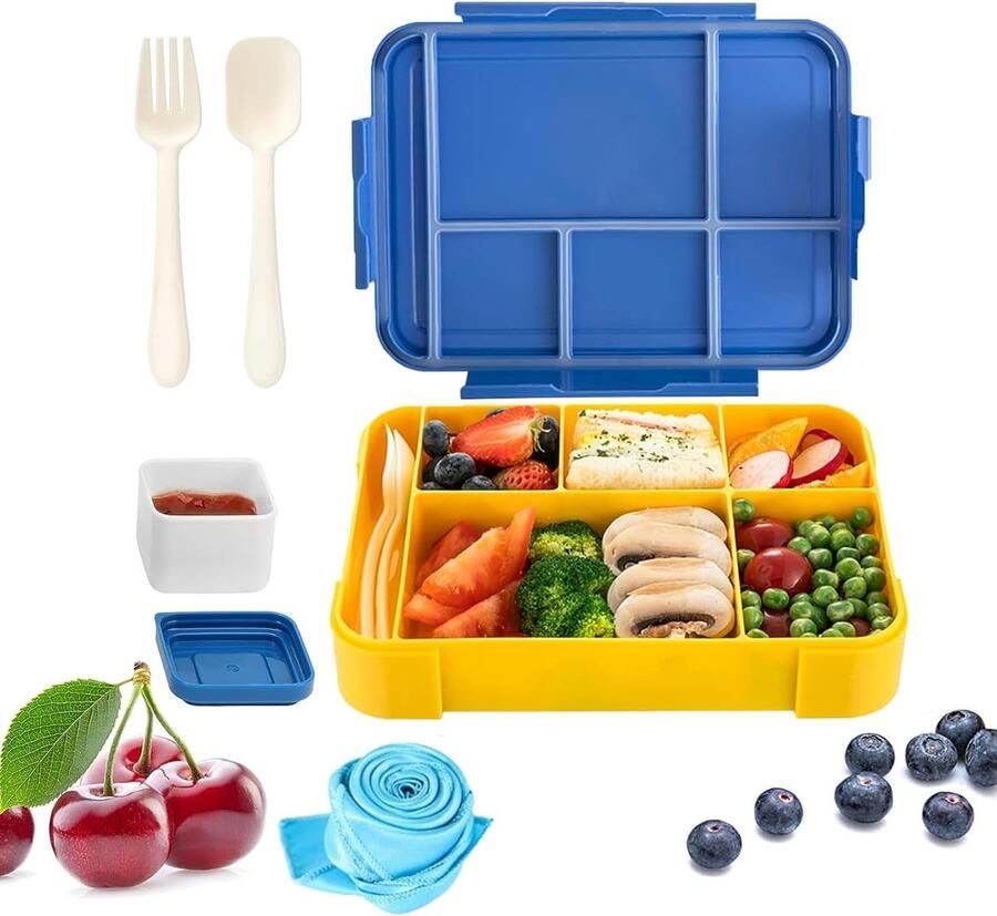 Lekvrije lunchbox 1 stuks kinderbroodtrommel uitgerust met een vork en een lepel BPA-vrije Bento Box perfect voor kinderen studenten en kantoormedewerkers