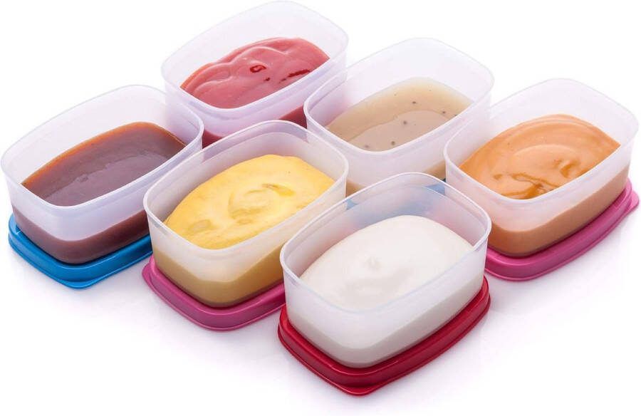 Lekvrije voedselopslagcontainers luchtdichte magnetronbestendige kleine opbergdoos met deksel mini-camping plastic containerset voor sauzen dips en kruiden (85 ml)
