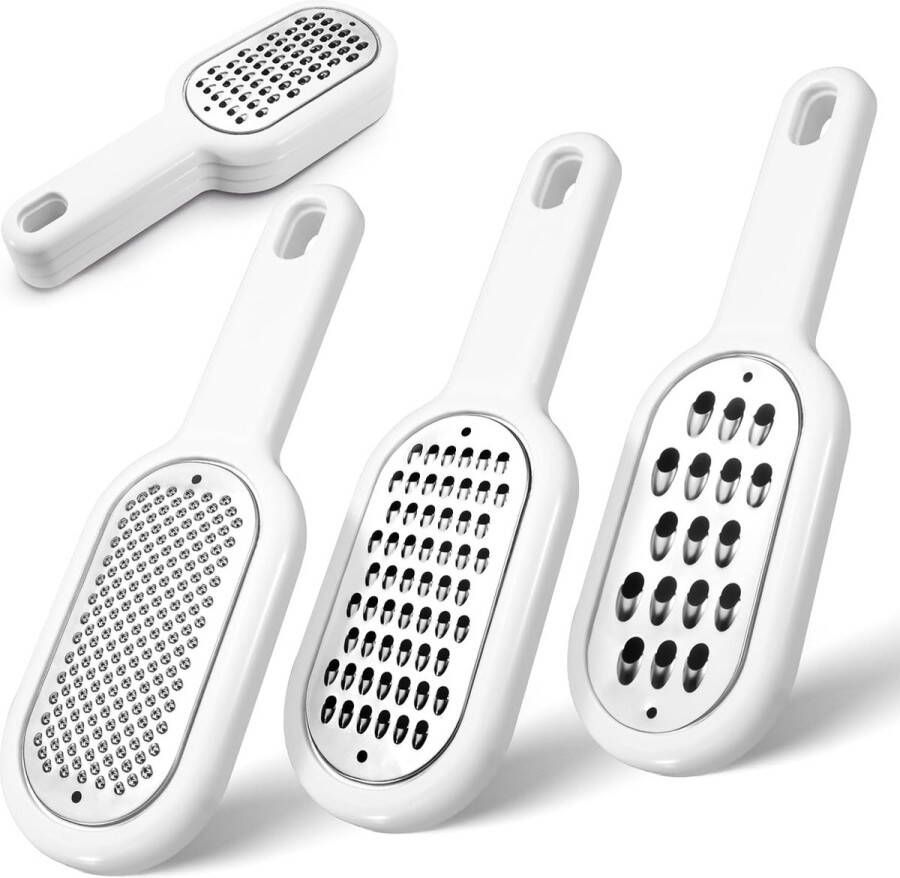 LELE LIFE 3 Pack Hand Held Kaasrasp voor Keuken Roestvrij Staal Kleine Stapelbare Opslag Zester Rasp met Handvat voor Kaas Citroen Gember Nootmuskaat Knoflook Citrus Aardappel