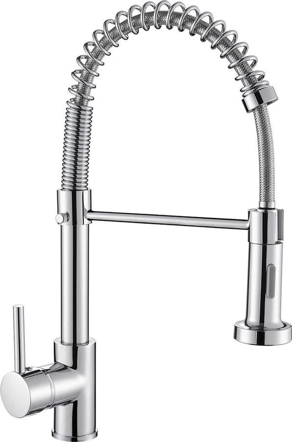 Lente Tap Keukenkraan met Pull Down Sproeier 2 Spray Modes Hoge Arc Enkele Hendel Lage Druk Mengkraan (Chroom)
