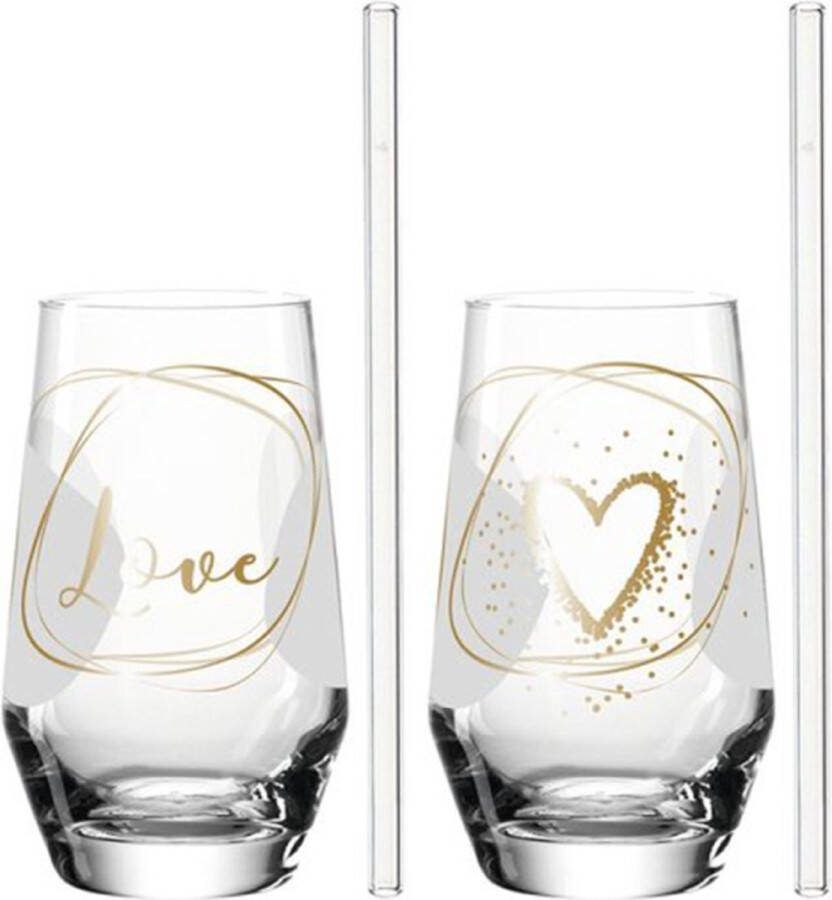 Leonardo Presente Longdrinkglas met rietje Love 2 stuks