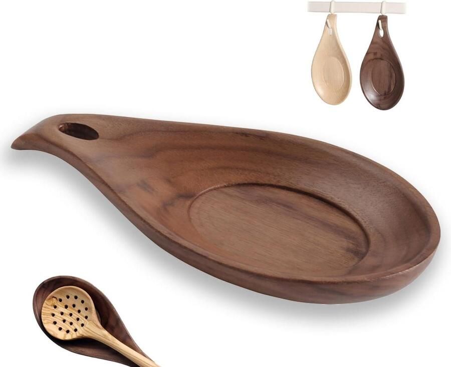 Lepelhouder Houten lepelsteun voor keuken Fornuis of aanrecht Perfecte houder voor spatel lepels tang Walnoot hout