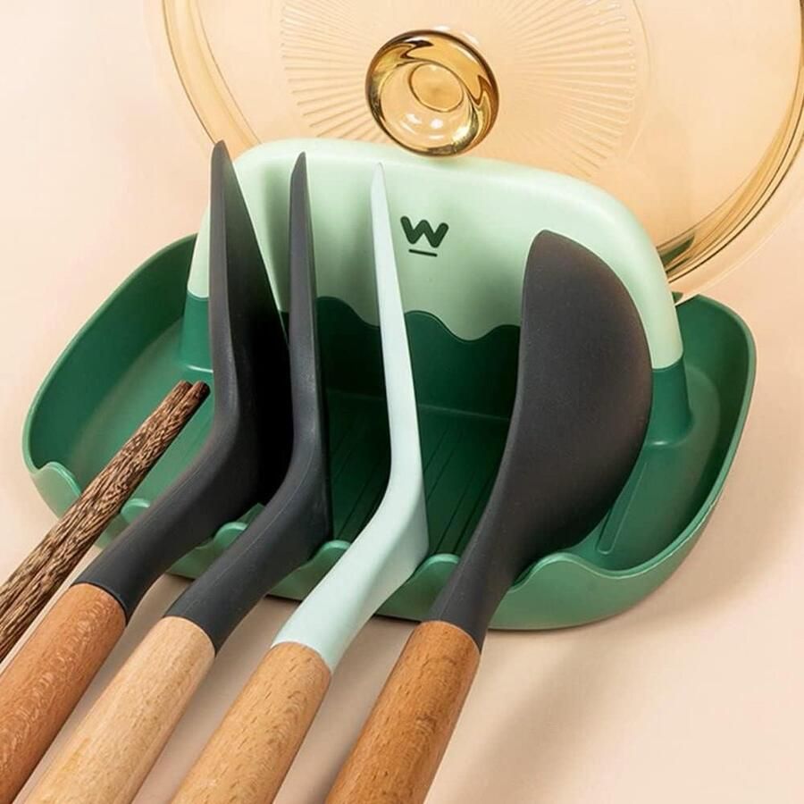 Lepelhouder pannendekselhouder kunststof opbergrek voor pannendeksel en lepel keukengerei houder kooklepel plank groen