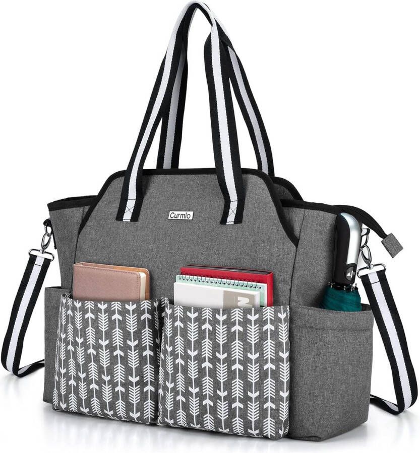 Lerarentas lerarenwerktas voor vrouwen draagbare aktetas voor laptop opbergtas voor lerarenbenodigdheden zoals mappen notitieboeken of boeken grijs (lege tas)