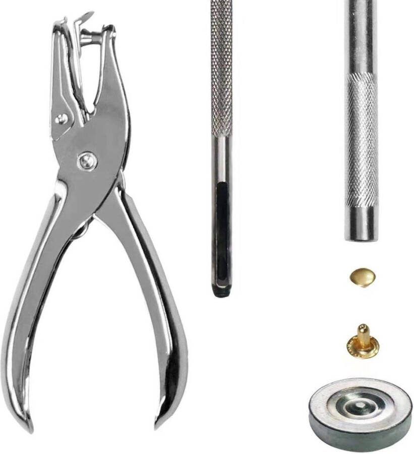 Leren klinknagel set 3 maten 4 kleuren 480 dubbele klinknagels metalen buisbouten met 3 stuks bevestigingsgereedschap en punch tang