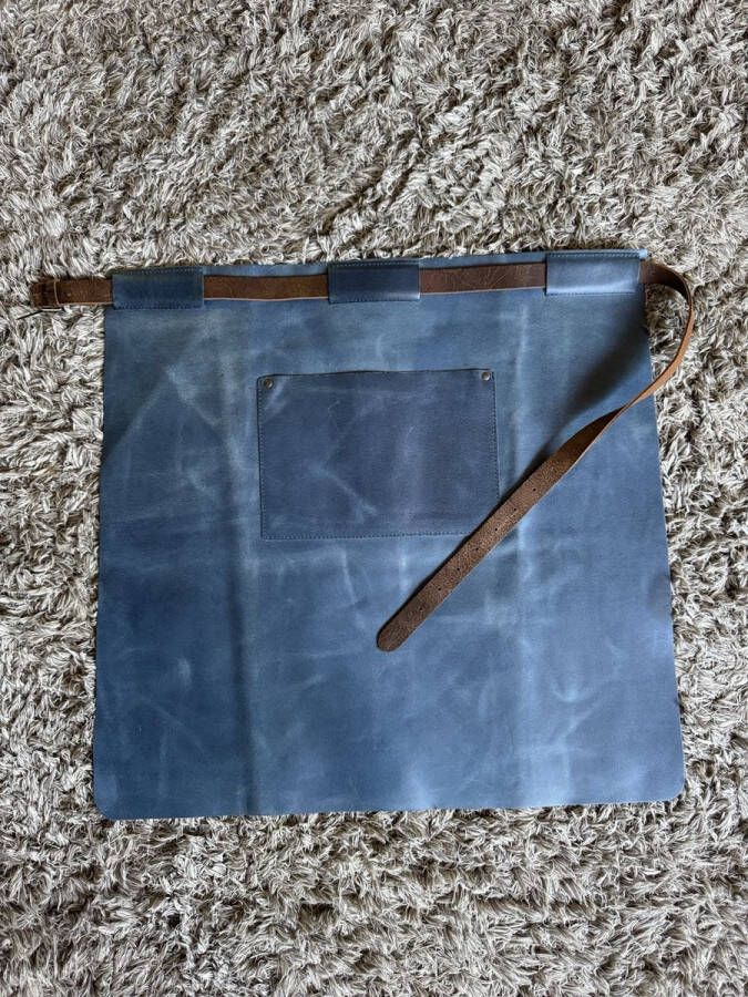 Leren schort sloof unisex Luxe BBQ schort sloof met groot vak Hoge kwaliteit keukenschort kappersschort Blauw