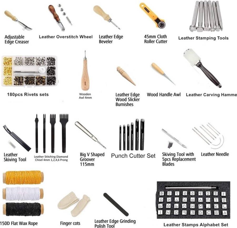 Leren sets leerbewerkingsgereedschap leder handwerk gereedschap en accessoires naaien leder handwerk werken snijmat hamernaalden drukknopen en klinknagels set stempelset