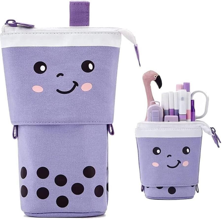Leuke Potlood Case Staande Telescopische Potlood Gevallen Grote Potloodhouder Grote Capaciteit Potloodzak Draagbare Kantoorbenodigdheden School Box Pop Up voor Vrouwen Student Volwassenen (Paars)