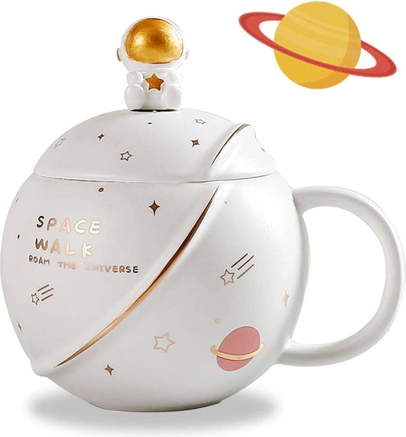 Leuke ruimte keramische mok Kawaii astronaut koffiekopje grappige mokken met deksel en lepel gepersonaliseerde kopjes voor koffie thee en melk Moederdag geschenken mok verjaardagscadeaus voor