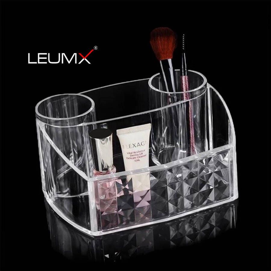 Leumx Acryl Make-up Organizer: Stijlvolle Multifunctionele Opbergruimte voor al je Schoonheidsgeheimen Met 6 Vakken Verstelbare Scheidingswanden en Geïntegreerde Spiegelkast!